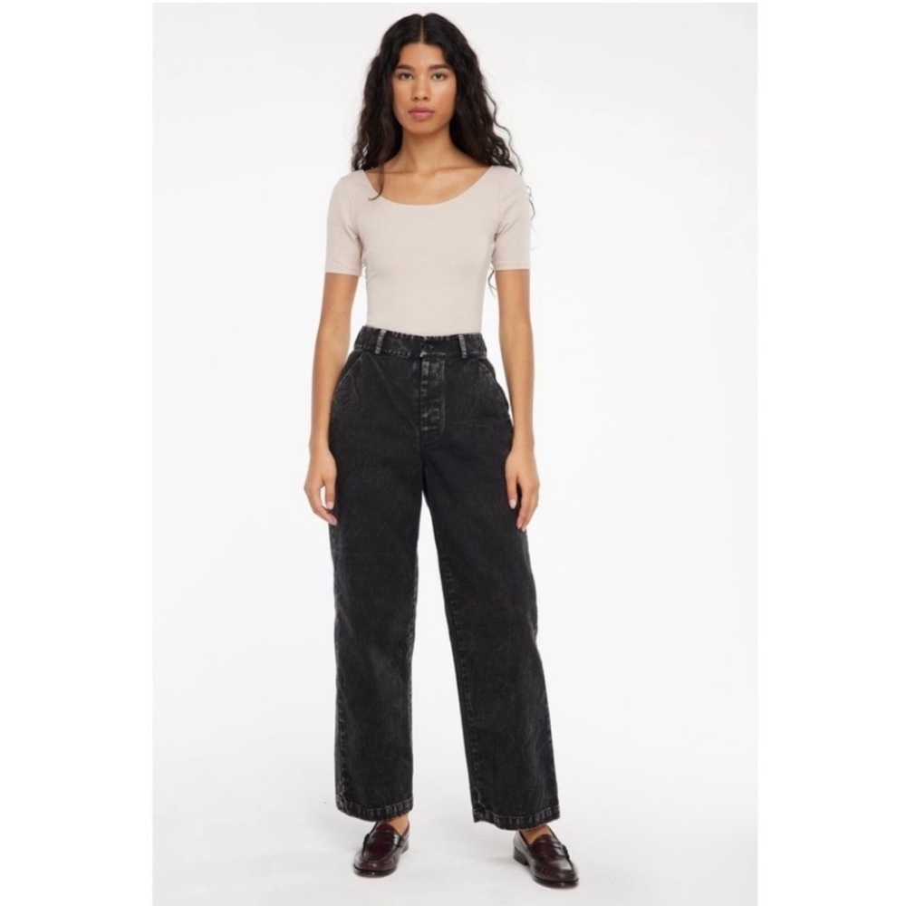 LACAUSA Aiden Trouser Black Mineral Wash Denim Jeans Mid Rise Size 4